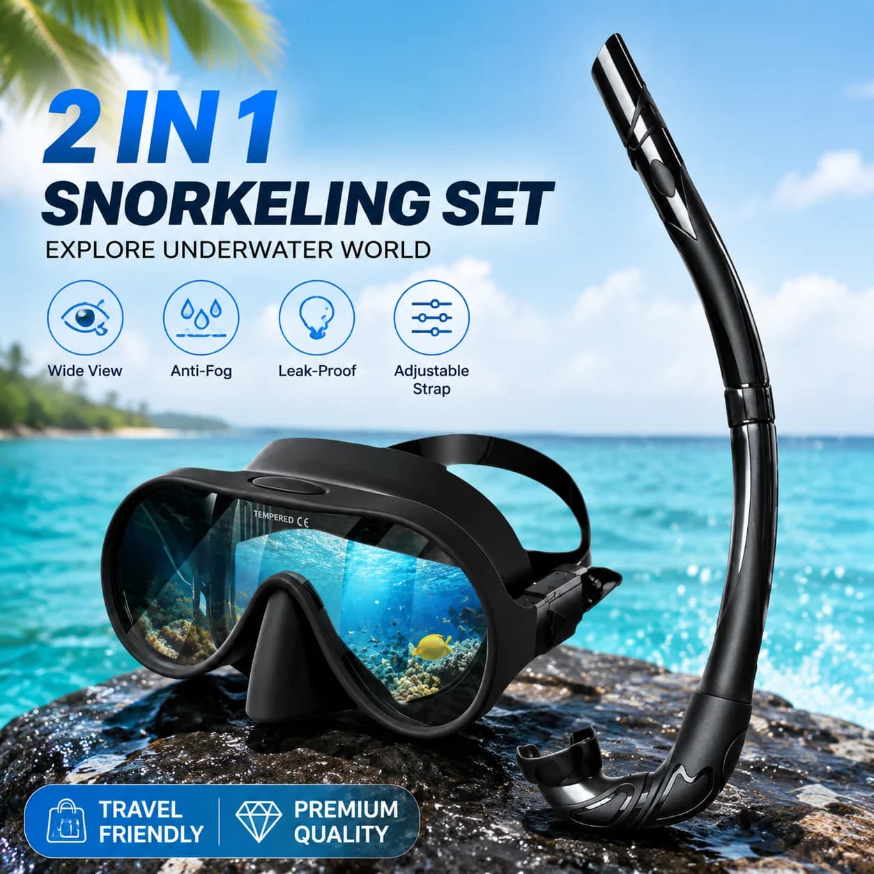 Full Face Diving Mask Snorkel Tube Combo, Comfort Breath Swimming Goggles Anti-Leak Protective Swim Gear for Adults Teenagers