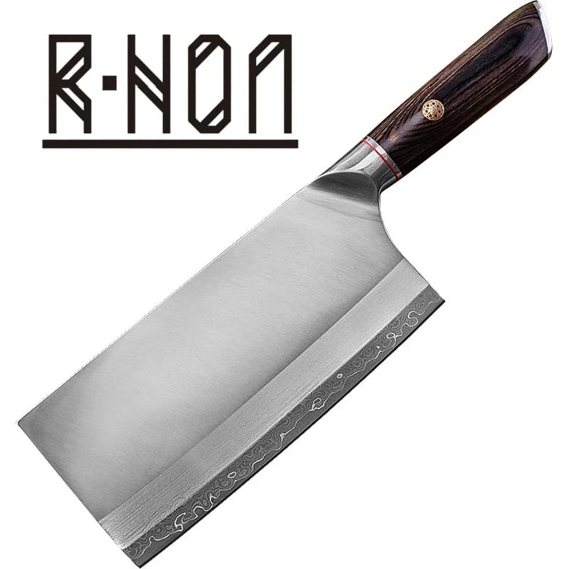 Coltello per mannaia cinese con bordo affilato composito in acciaio RHON Damacsus S/S 4Cr13 Lama Coltelli da taglio per verdure giapponesi Nakiri