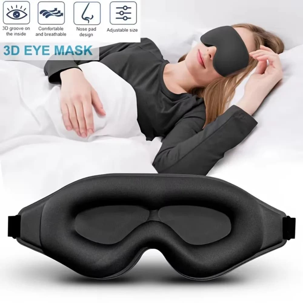 Maschera per Occhi 3D, Comoda e Traspirante con Cuscinetto per il Naso, Copriocchi Regolabile per Dormire, Viaggiare e Riposare, Oscurante