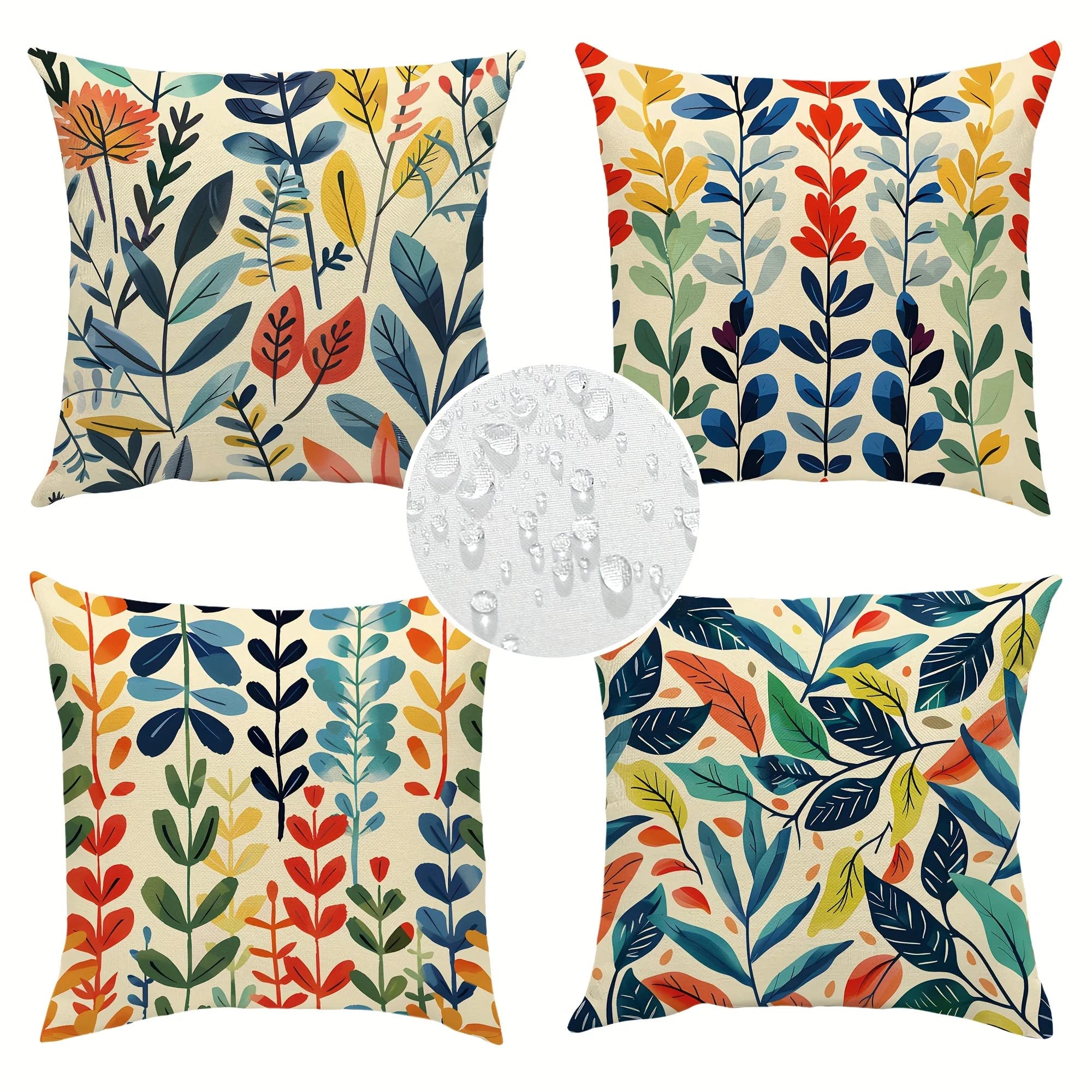 4 outdoor tropical cushion covers - Polyester zippered lining with leaf pattern for garden sofa