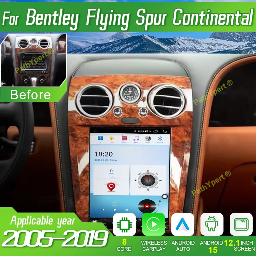 12.1"Car Radio For Bentley Flying Spur Continental 2005-2019 Car Multimedia Player Android15 Touch Screen GPS Navigation Carplay