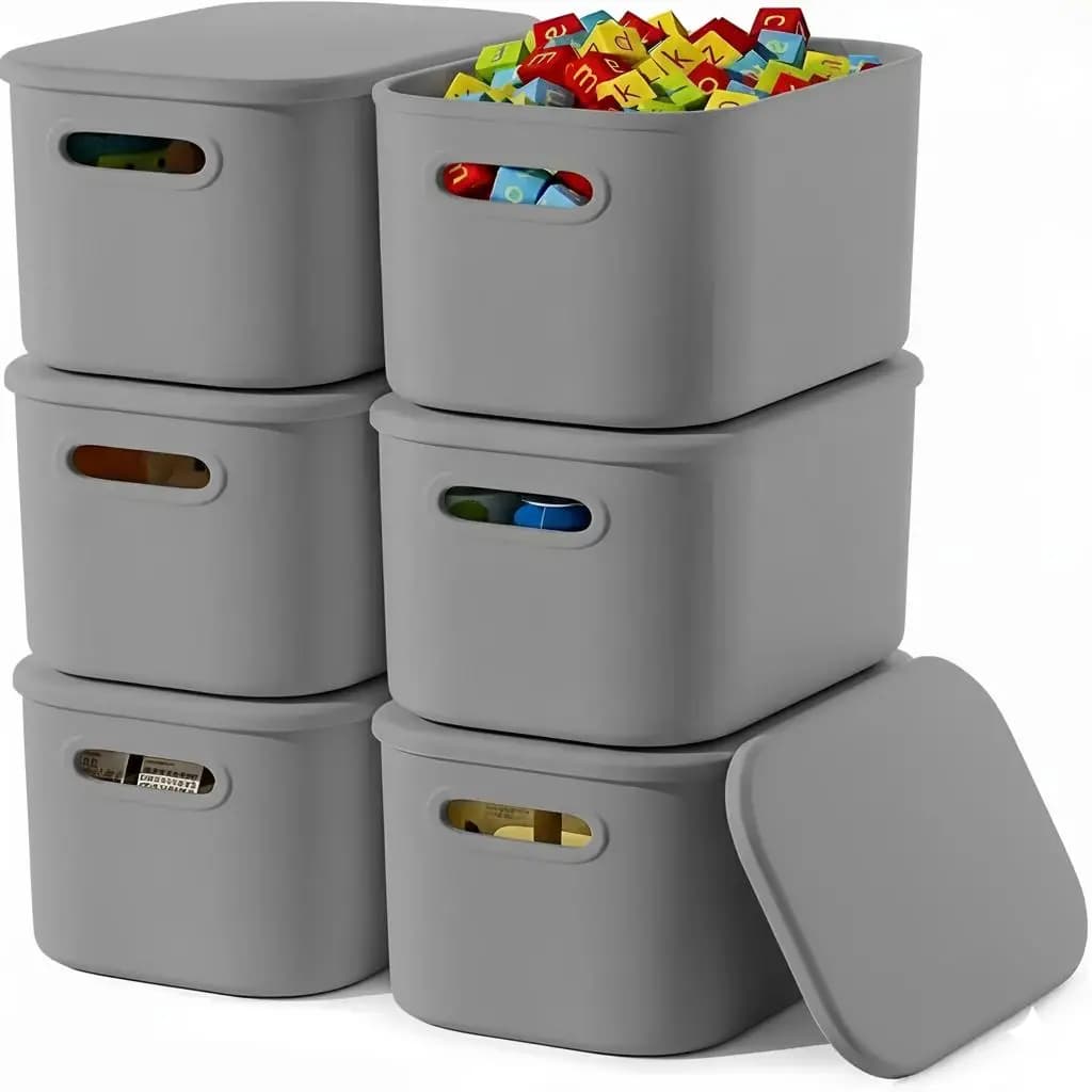 6 scatole portaoggetti in plastica colorate, cestini portaoggetti da scrivania e per la casa, snack, cosmetici, cestini portaoggetti coperti, kitche