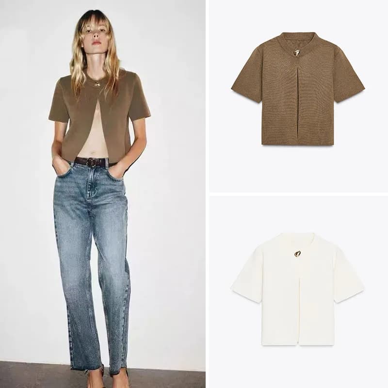 New Winter Women's round Neck Short Sleeve Knitted Jacket Simple Versatile 2025 Seasonal Fashion Outerwear for Young Ladies