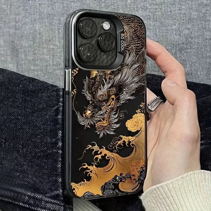 Phone Case for Xiaomi Redmi Note 14 13 12 11 Pro Plus 4G 5G 12S 11S 10S 13C 14C 15C Black Golden Dragon Pattern Plating Cover