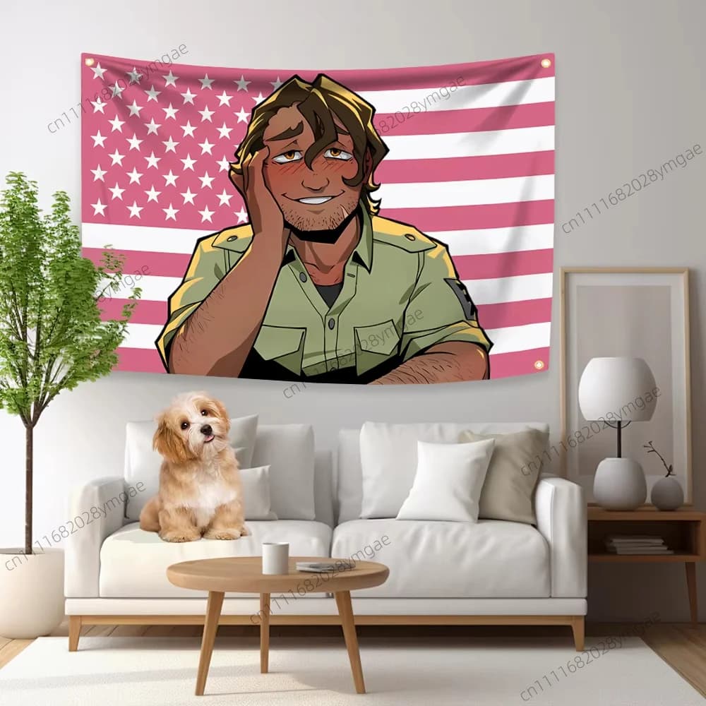 Creative Funny Anime Game Tapestry S-Strades Pink American Flags Wall Art Headboard Aesthetic Room Decor Background Cloth Banner