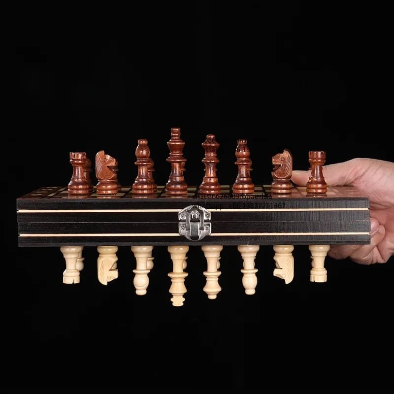 Wooden Magnetic Chess 3-in-1 Set Portable Foldable Educational Competitive Board Game Toys