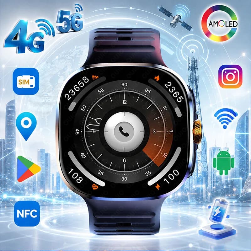 2026 New 4G 5G SIM Scalable Rotating Camera Smart Watch NFC GPS Sports Mode Health Monitoring Bluetooth Call IP67 Smart Watch
