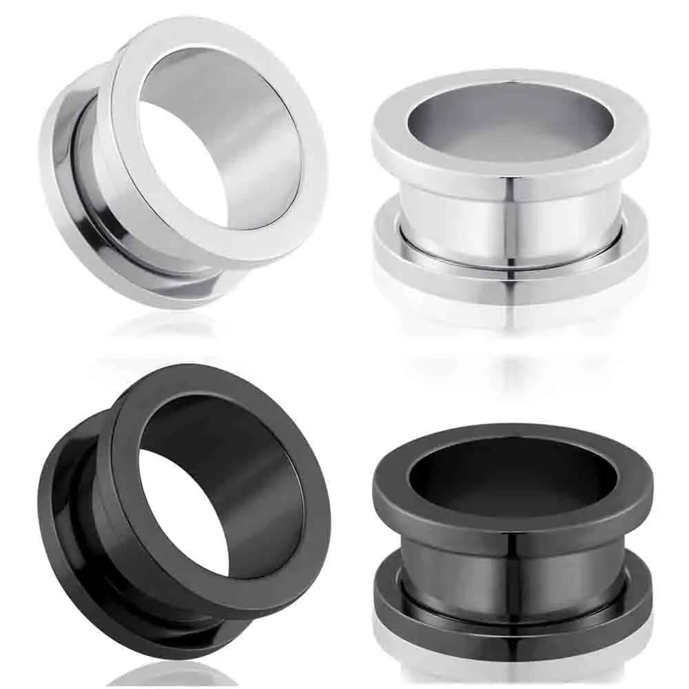 2 Pair 316L Stainless Steel Ear Tunnels Gauges Double Flare Earrings Expander Stretchers Piercing Body Jewelry 8G-1"
