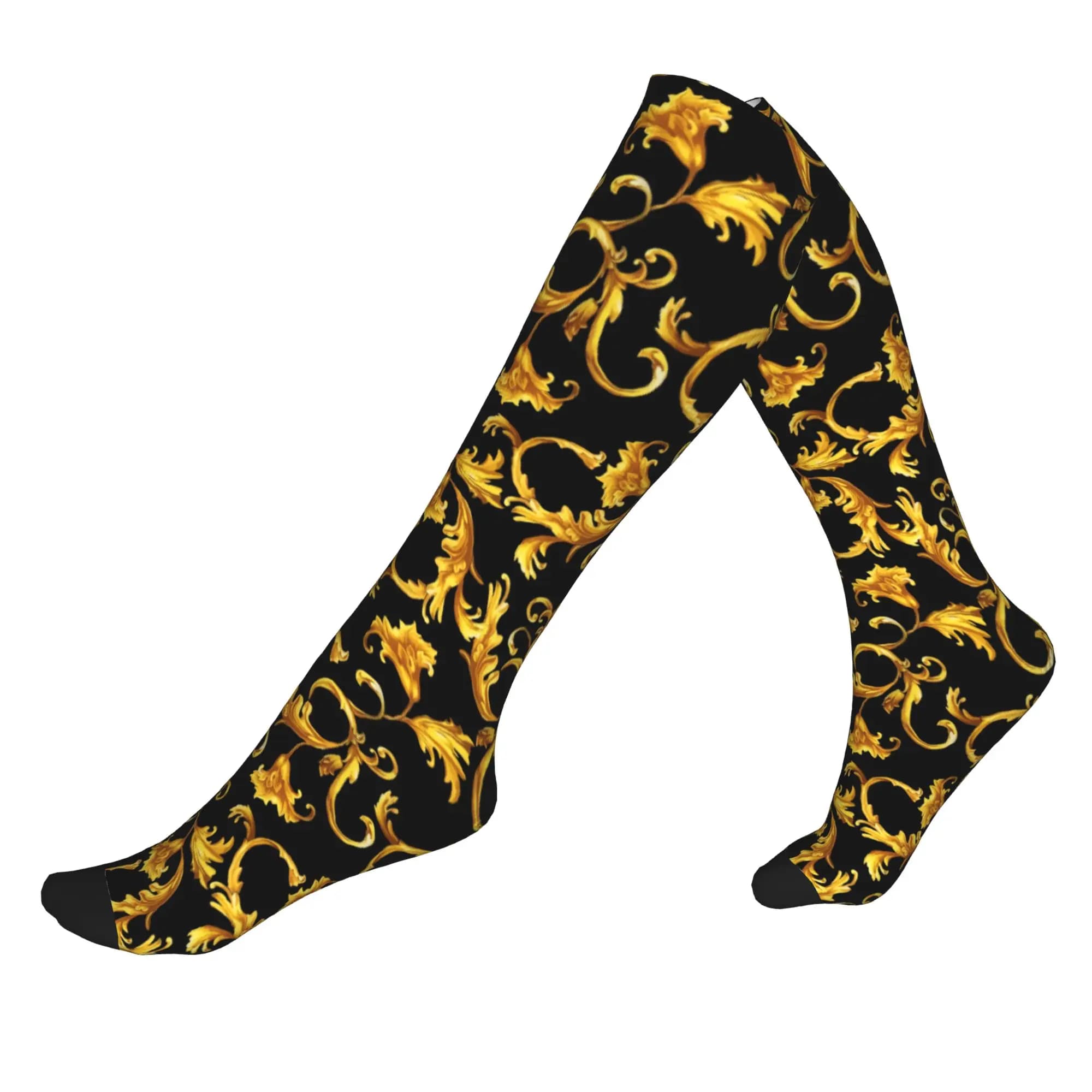 Calzini a compressione sportivi da uomo e da donna Gold Baroque, calzini unisex divertenti per primavera, estate, autunno e inverno