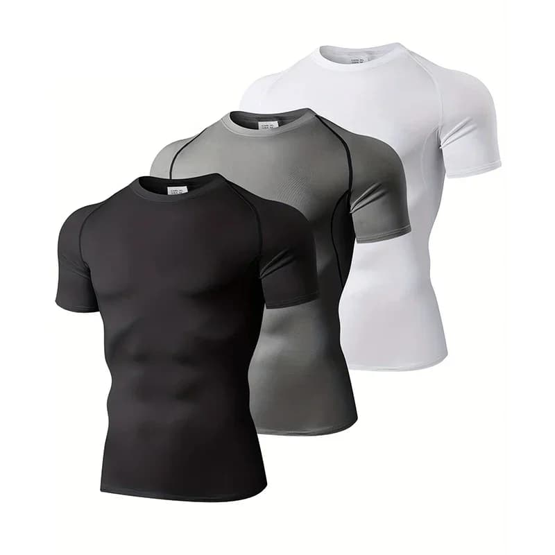 Confezione da 1/3 Abbigliamento a compressione da uomo Collant estivi T-shirt Abbigliamento sportivo ad asciugatura rapida T-shirt da corsa Top sportivi T-shirt da allenamento per palestra