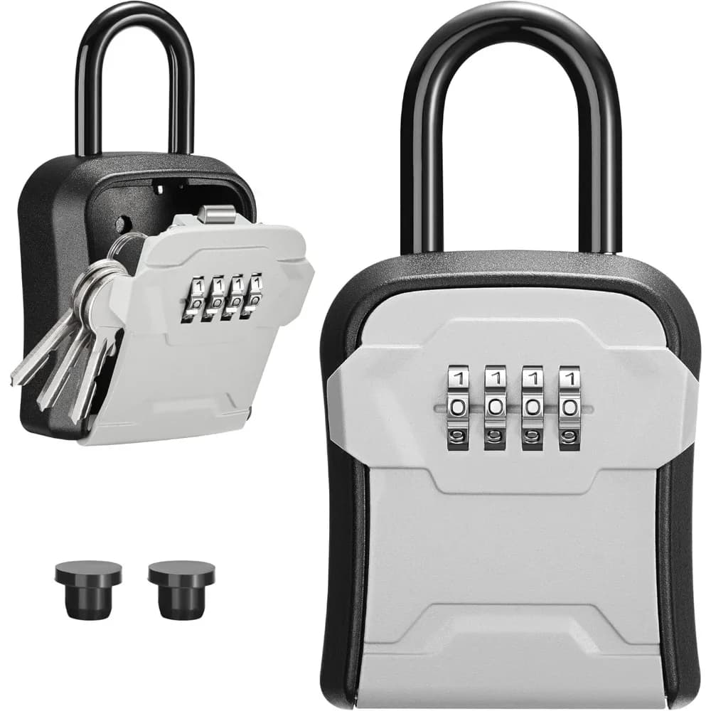 Lock Box, Key Lock Box Wall Mount & Portable Combination Lockbox with Resettable Code, Security Lockbox for Outside House Keys, Apartment Realtors Spare Keys Storage (1 Pack, Gray)