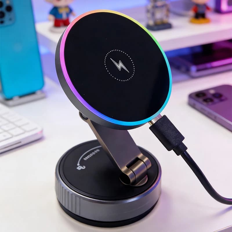 Supporto per telefono da auto K5 15W con aspirazione magnetica e ricarica wireless, rotazione a 360 gradi, compatibile con iPhone 13 14 15 16 17