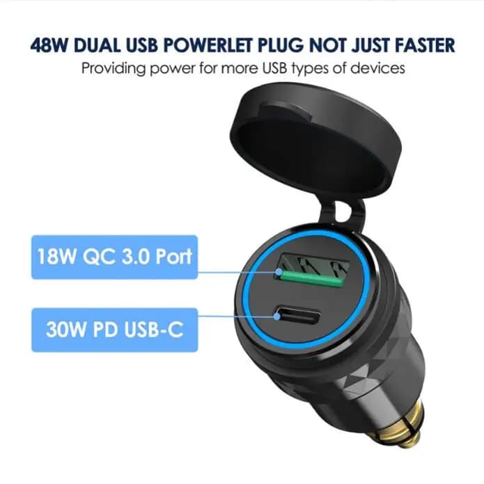 PD Type C and QC 3.0 Car USB Charger Adapter Hella Spina DIN for BMW Ducati Triumph motorcycle