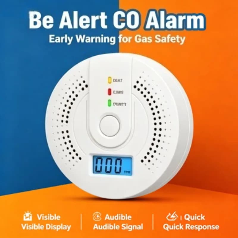 LCD Digital Carbon Monoxide Detector CO Gas Alarm Sound‑light Warning Indoor Household Safety Monitor for Home Bedroom