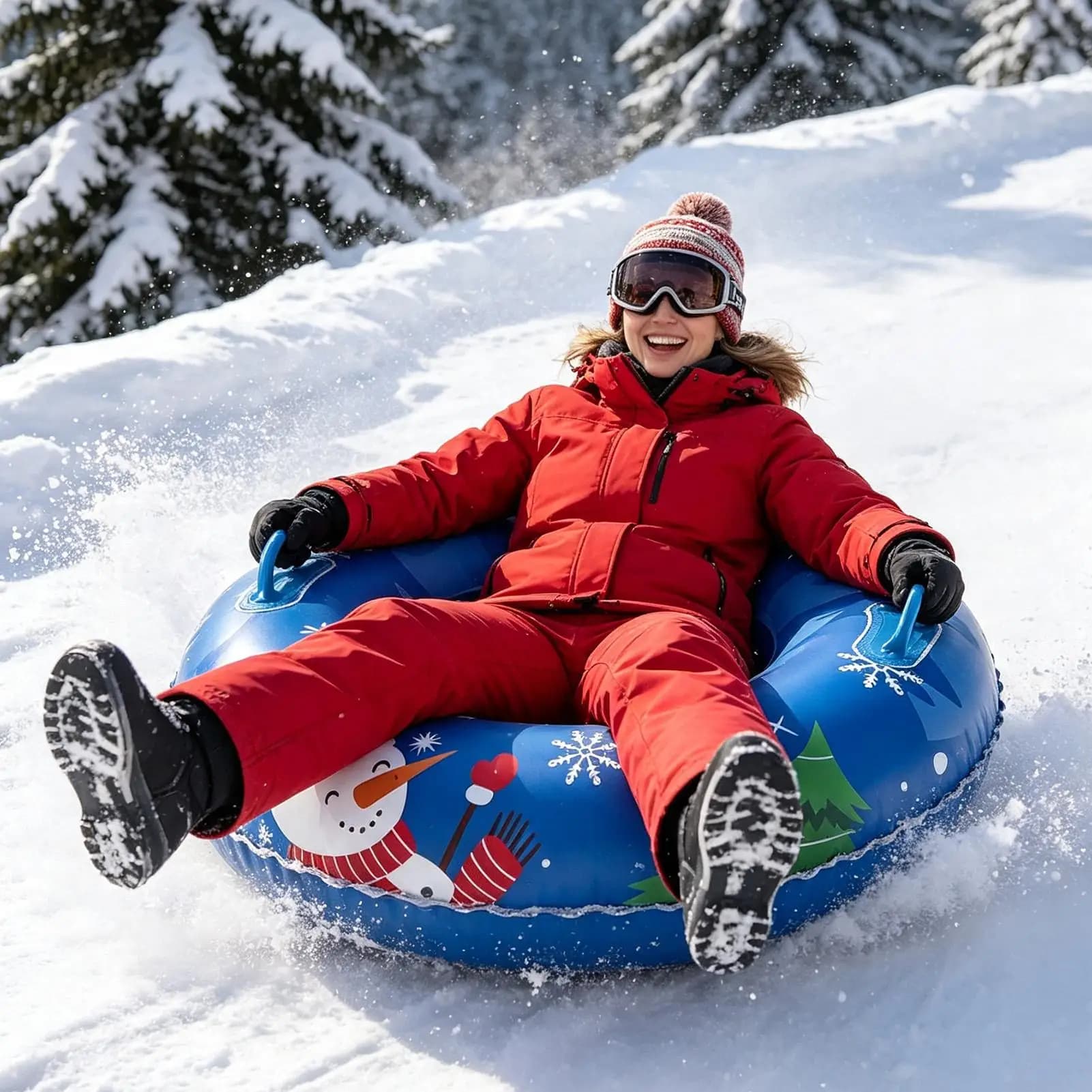 Inflatable Snow Tube Round Snow Sliding Inflatable Tube With Handle Outdoor Sledding Ring For Outdoor Winter Driveway Walkway