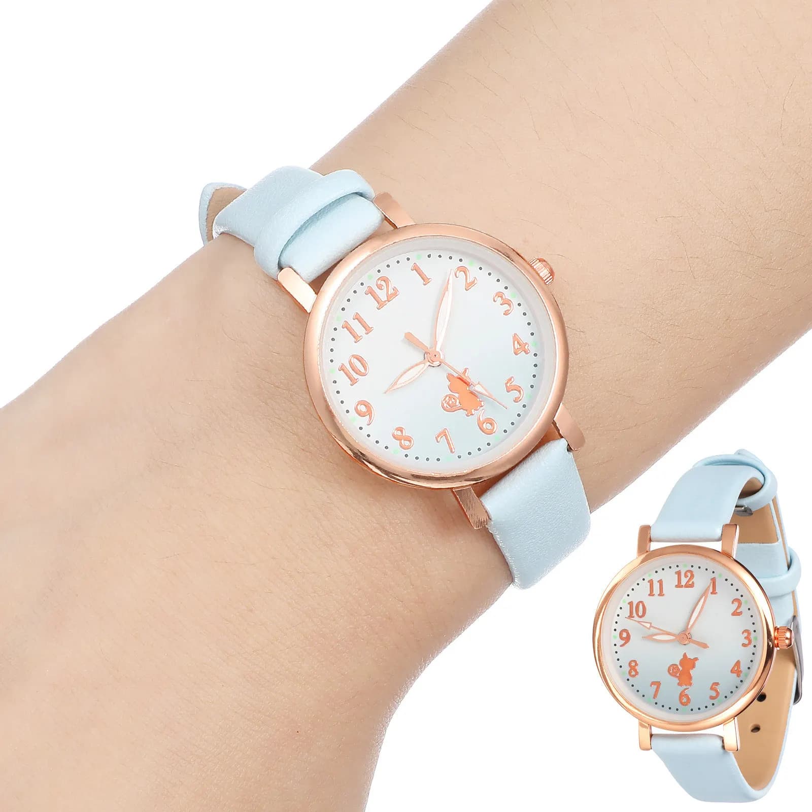 Luminous Girl Watch Cute Cat Ear Design Easy to Read Dial Adjustable Strap Casual Wristwatch for Kids Glow Quartz Children's