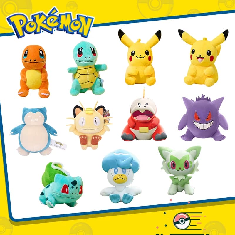 Peluche della serie classica Pokemon: Pikachu, Saur, Charmander, Gengar, Snorlax - Simpatici pupazzi di animali dei cartoni animati, regali di compleanno