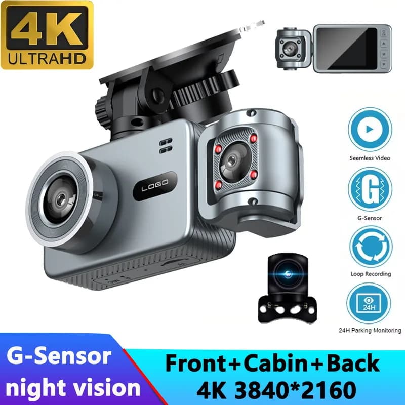 2026 Ultra HD 4K 3 channels Mini Dash Cam 2 inch Car Camera WIFI APP View DVR Video recorder 4K + 720P + 720P Back Front Cabin