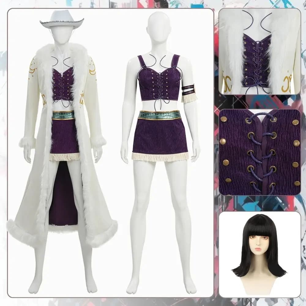 Costume da Cosplay di Nico Robin per Donne Adulte, Set con Giacca, Cappello, Parrucche e Uniforme, Abiti per Giochi di Ruolo, Travestimento per Halloween e Carnevale