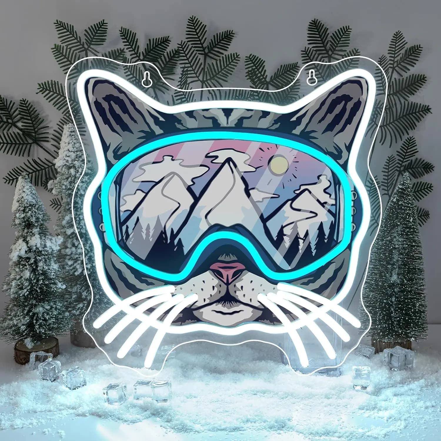 Insegna al Neon LED a Forma di Occhiali da Sci per Gatti, Luce al Neon Dimmerabile USB per Sala Giochi, Camera da Letto, Bar, Soggiorno, Regalo di Compleanno, Decorazione Murale
