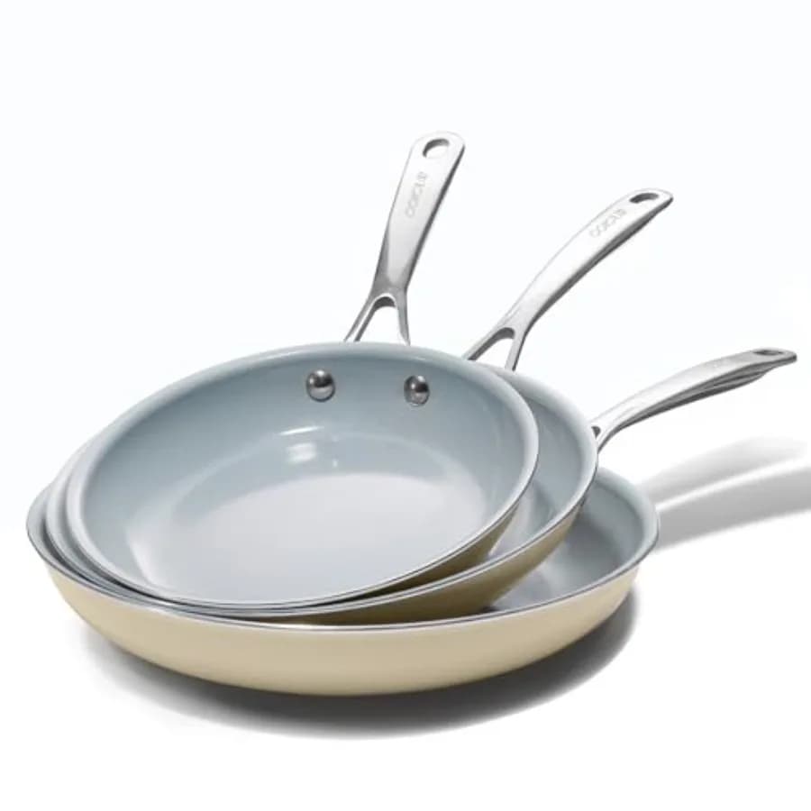 Set di Padelle Antiaderenti in Ceramica 8" 9.5" 11" con Manico in Acciaio Inox, Padelle per Omelette, Pentole per Cucina Sana, Padelle da Chef