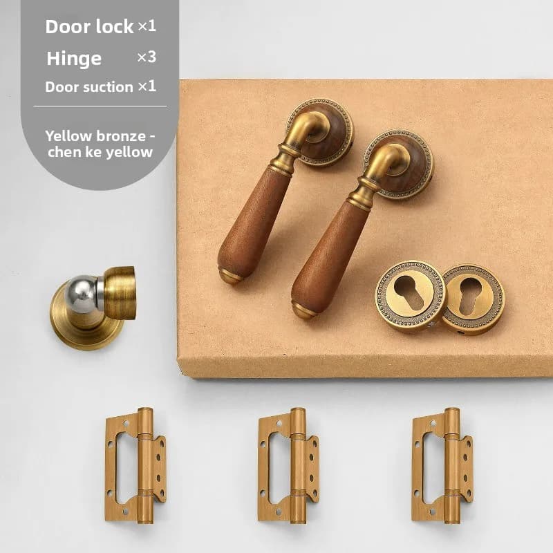 Serratura per Porta Francese con Maniglia in Noce, Set Universale Silenzioso per Porte da Camera (Include Cerniera e Fermaporta)
