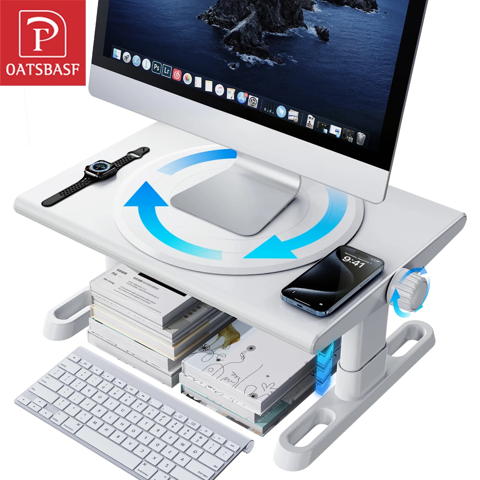 Oatsbasf Supporto per monitor per computer Supporto per TV per laptop Scaffale per monitor 360 ° Rotazione della scrivania del computer con regolazione dell'altezza del carico da 50 libbre