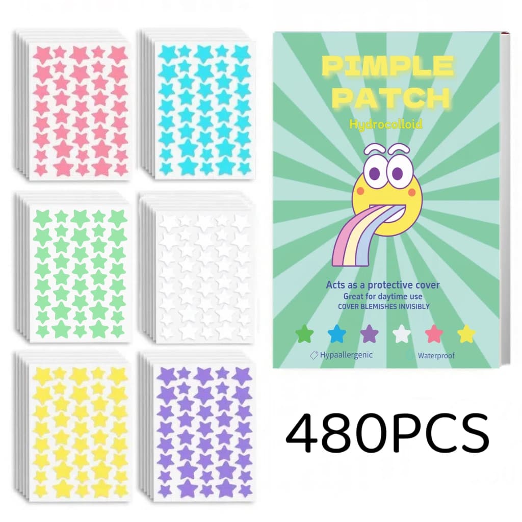 Funny Rainbow Smiley Printed Pimple Patch Box 480 Count Multicolor Star Zit Stickers Waterproof Thin Hypoallergenic Hydrocolloid