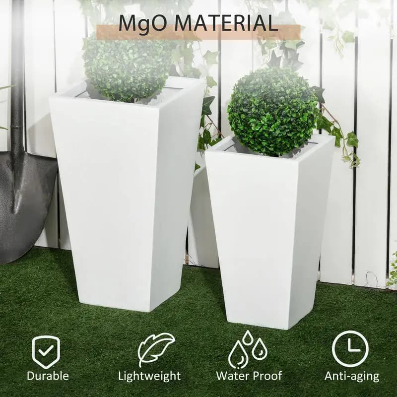 Outsunny Set di 2 Vasi da Esterno, Fioriere con Fori di Drenaggio, Vasi Impilabili e Resistenti, 55 cm e 45 cm, per Portico, Ingresso, Patio, Giardino, Bianco