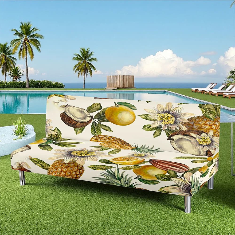 Copridivano Estivo con Stampa Frutta Tropicale Ananas e Limone, Fodera Elastica in Seta di Latte, Lavabile in Lavatrice