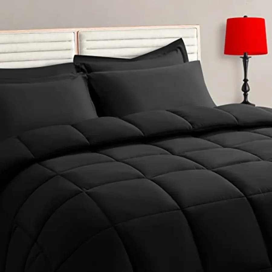 Size Comforter Set - 5 Pieces, Bed in a Bag Bedding Sets with All Season Soft Quilted Warm Fluffy Reversible Comforter, Flat Sh