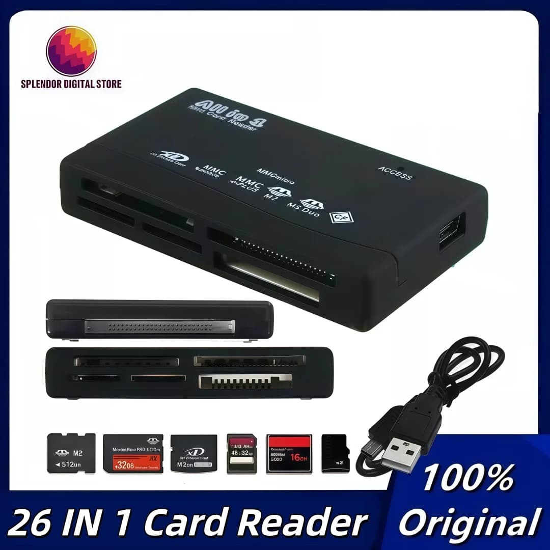 Lettore di schede USB 2.0 26 in 1, 480 Mbps, supporta TF, MS, M2, XD, CF, Micro SD, lettore di schede USB esterno