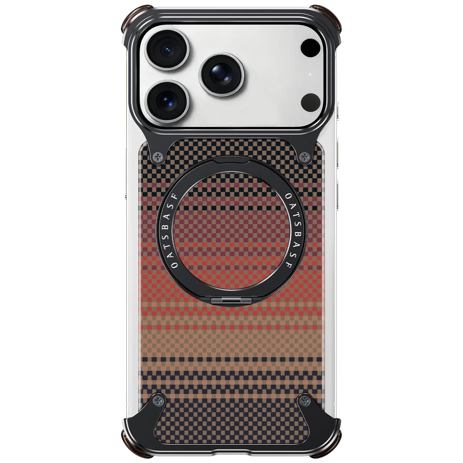 Oatsbasf Carbon Fiber Testurized Phone Case for iPhone 17 Pro/Pro Max/Air with ring support 360 ° Rotatable shockproof magnetic cover