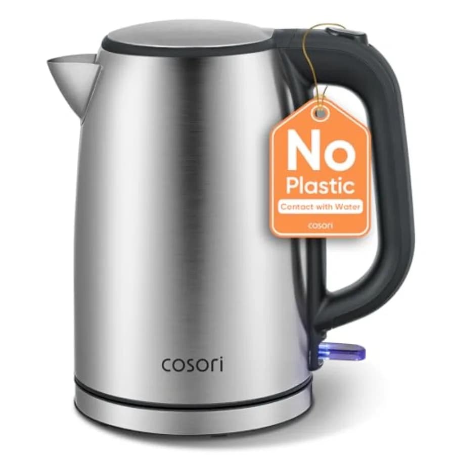1.7L 1500W stainless steel electric kettle with Plastic-free interior, 2 Coperchio opening corners, Easy to clean, Automatic shutdown