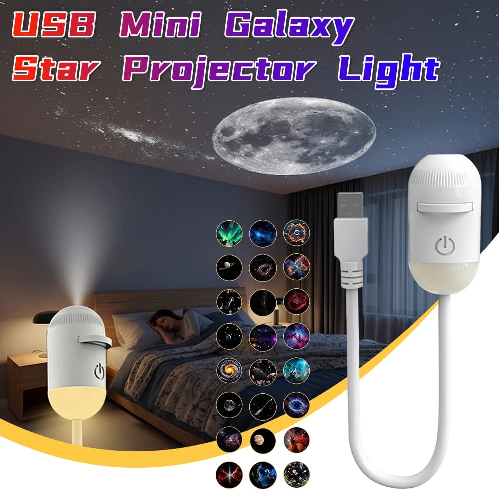 Mini Proiettore di Stelle Galattiche, Luce Notturna, Lampada Atmosfera Cielo Stellato USB, Proiettore per Auto, Camera da Letto e Decorazione