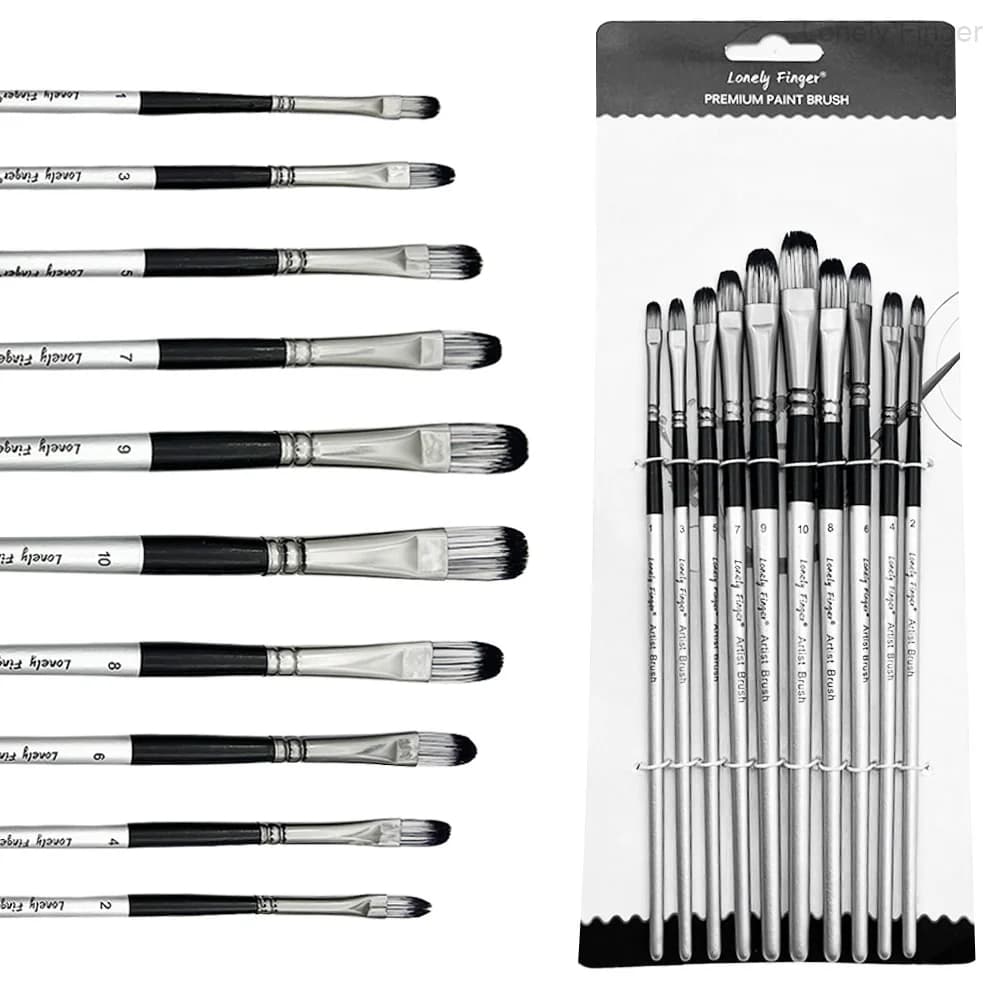 Filbert Paint Brushes Set, 10 PCS Artist Brush for Acrylic Oil Watercolor Gouache Artist Professional Painting Kits with Synthet