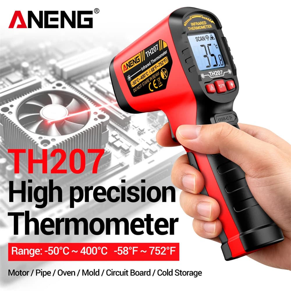 ANENG TH207 Digital Infrared Thermometer Laser Thermometer Non Contact Laser Thermometer Industrial Tool Laser Surface Temp Read