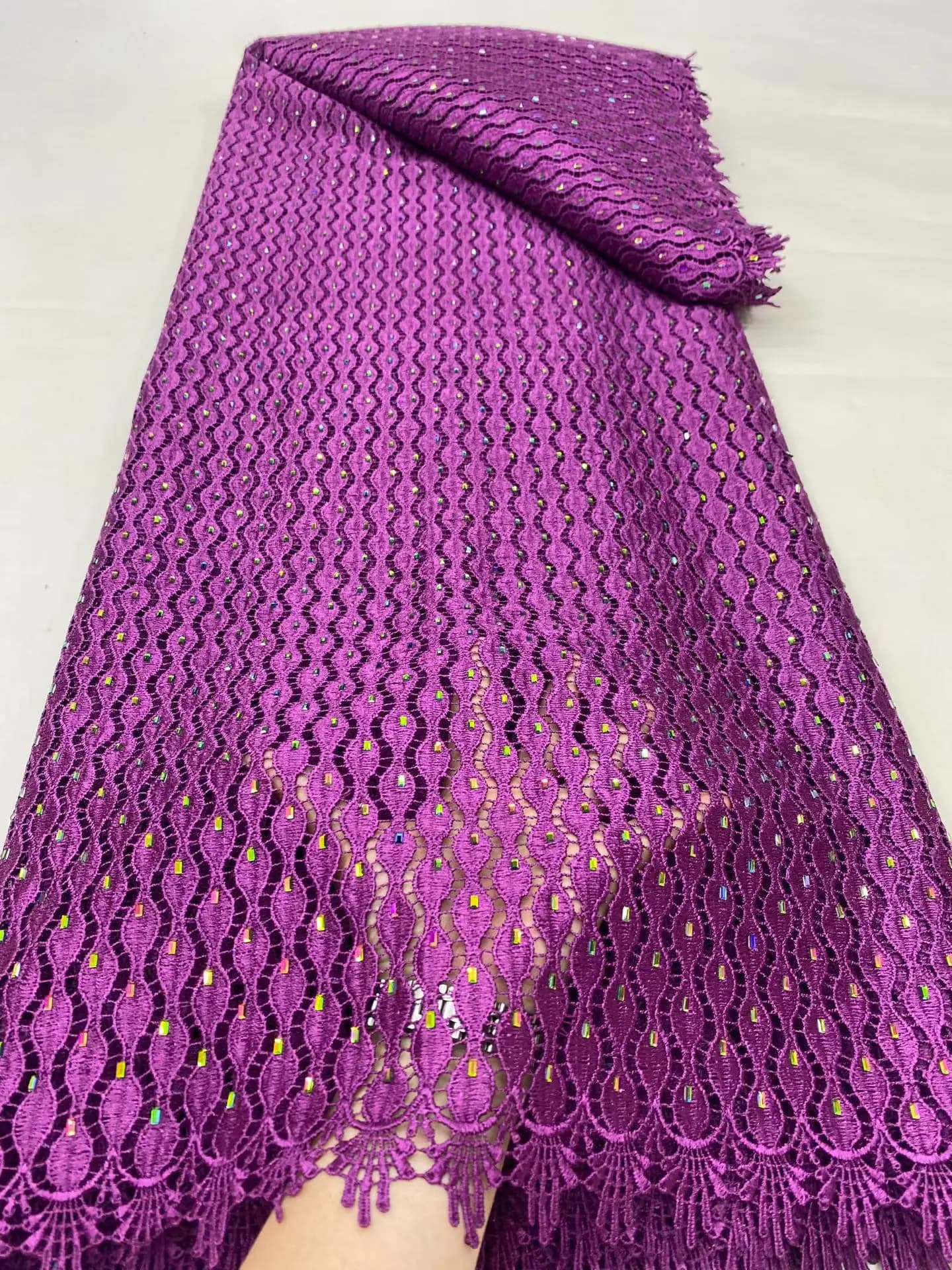 2025 Latest High Quality African Nigerian With Tulle Sewing Guipure Lace Fabric Embroidery Dresses Sequins 5Yards DP0457