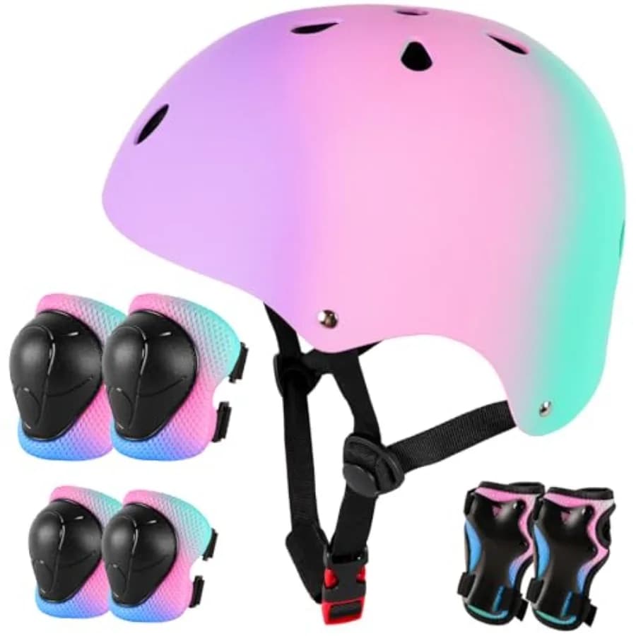 Bike helmet for Girls and Boys from 3 to 14+ Years with Protection for Knee, Elbows and Poles, Ventilation, Multipurpose for Scooters and Skates