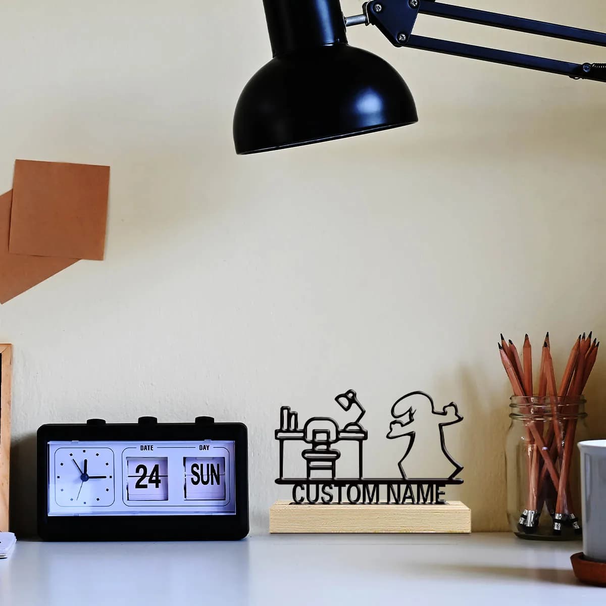 1pc Metal Desktop Decoration Customizable Content Equipped with Wooden Base Home and Office Decorations,Christmas Gifts