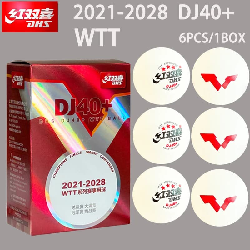 Nuove palline da ping pong DHS DJ40 + WTT 3 stelle ABS Nuovo materiale con palline da ping pong cucite per competizioni professionali 6 per scatola
