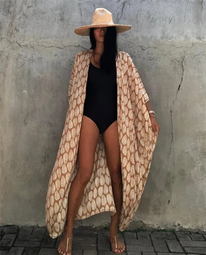 Copricostume da donna lungo taglie forti Copricostume da bagno Kimono con cravatta sul davanti Costume da bagno da spiaggia