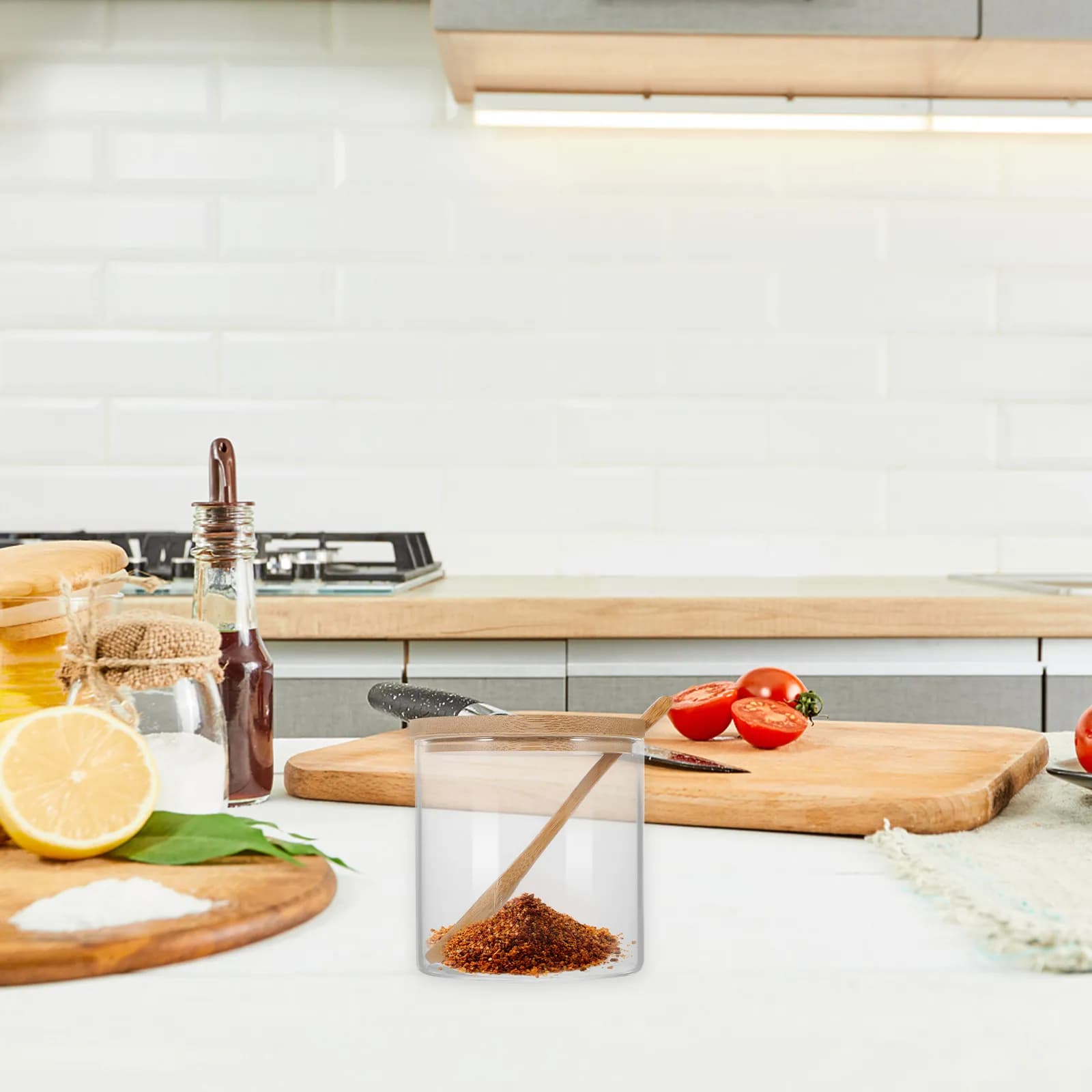 Set di barattoli in vetro per condimenti con cucchiaio, contenitori per spezie da cucina, barattoli per conservare le spezie, organizer per cucinare e infornare