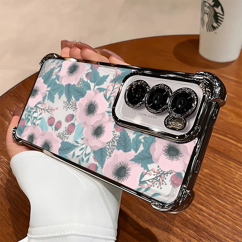 Cover in Silicone Trasparente Antiurto con Motivo Floreale e Placcatura per Huawei Honor 200 Smart 50 600 400 Lite Play 60 Plus 10