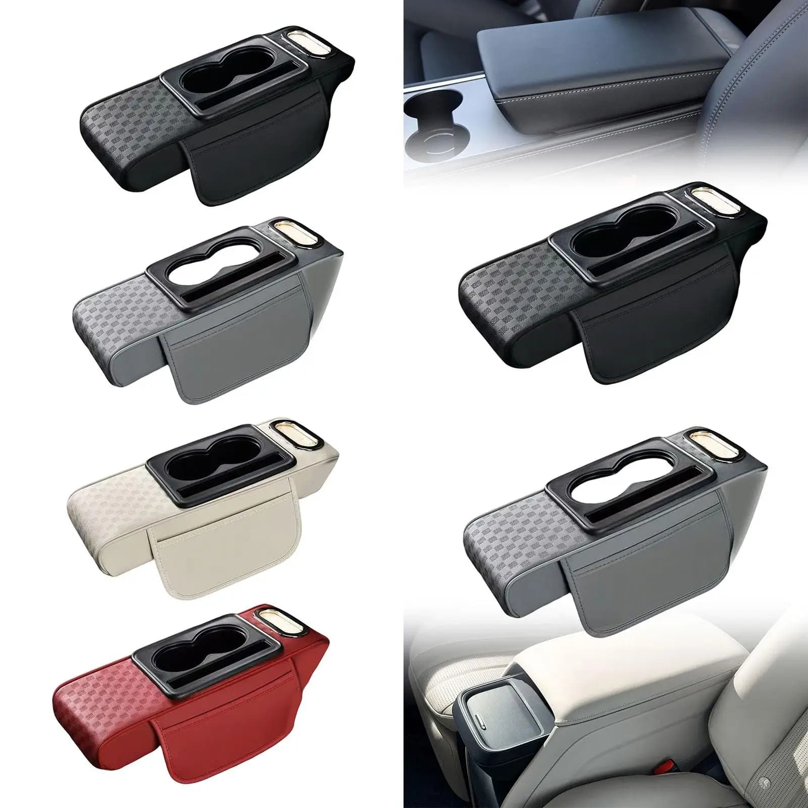 Cuscino Ergonomico per Bracciolo Auto con Tasca Portaoggetti e Slot per Fazzoletti, Organizer in Ecopelle per Protezione Sedile Auto