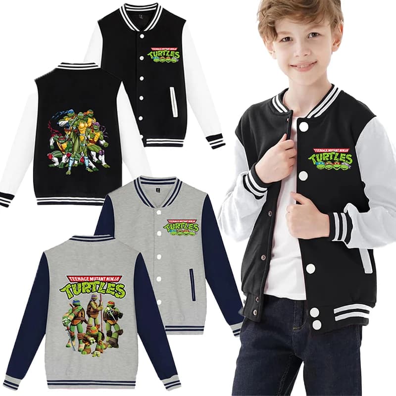 Baseball jacket for boys from the Ninja Teenage Mutant Turtles, long sleeved children's coat, fashionable sports clothing, spring clothing.