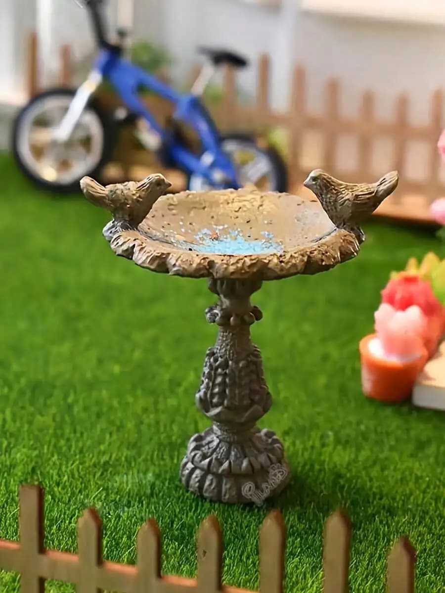 Fontana in Resina a Forma di Vasca per Uccelli in Miniatura per Decorazioni da Giardino delle Fate, Accessorio per Paesaggi Interni ed Esterni, Casa e Piante in Vaso