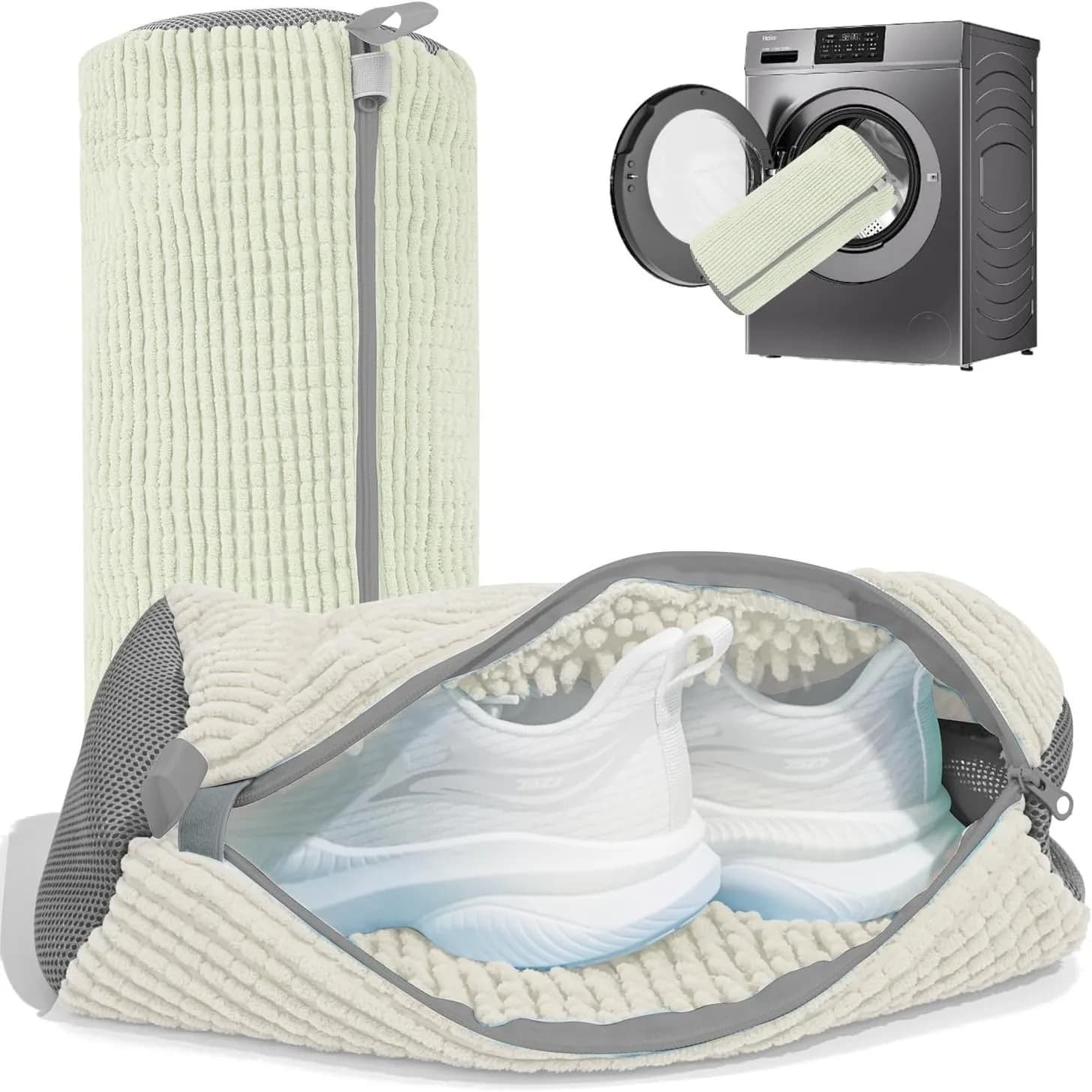 2 pieces washing machine and dryer reusable zipper plush sneakers bag for washing machine bag for washing bag 360 ° deep cleaning