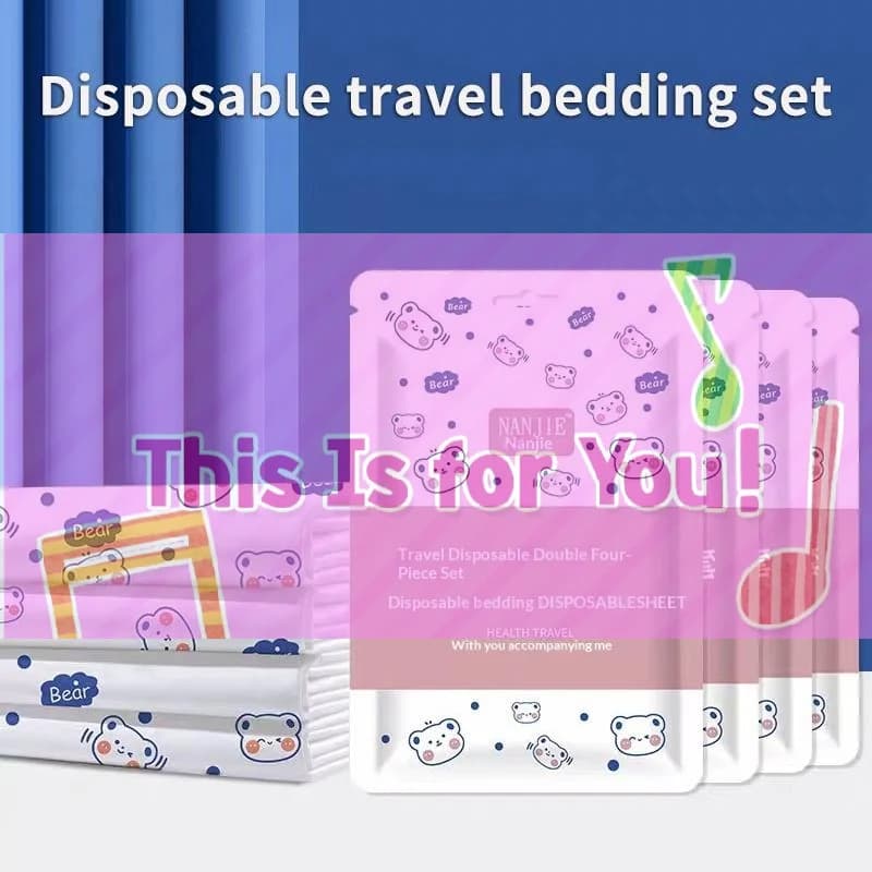 Nonwoven Bed Linen Set, U.S. Cover and 3/4 Pieces, Waterproof and Anti-Spork Travel Sheet, Portable Travel Set for Hotel