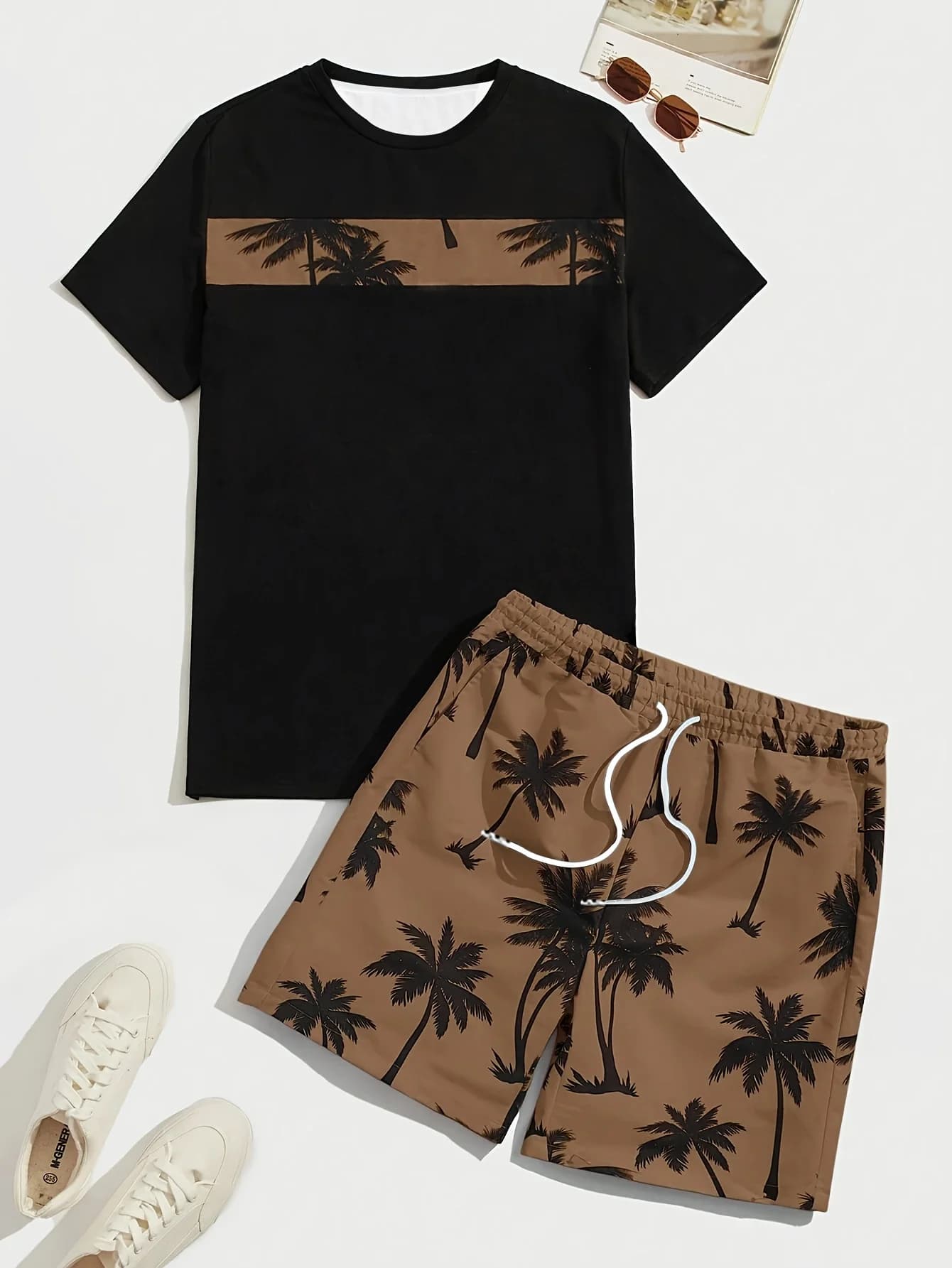 Nuovi Pantaloncini da Spiaggia Estivi 2026 da Uomo con Stampa Palma Marrone, Stile Y2K Oversize, Casual, Adatti per l'Uso Quotidiano e l'Allenamento